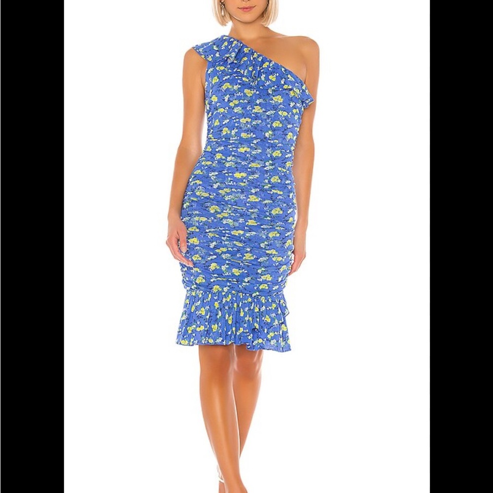 Dion Von Furstenberg Blue Asymmetrical Ruffled Cocktail Dress